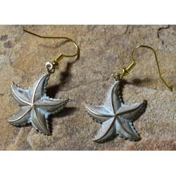 White Patina Brass Starfish Dangle Earrings