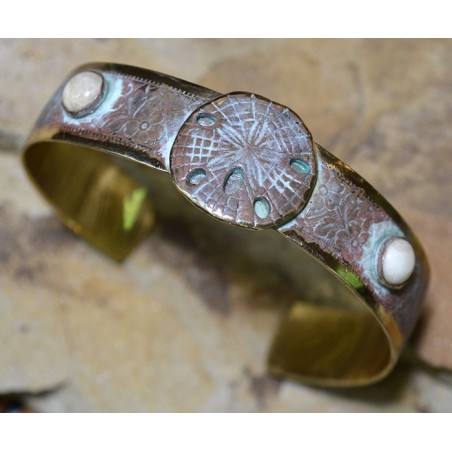 White Patina Brass Sand Dollar Cuff - Riverstone