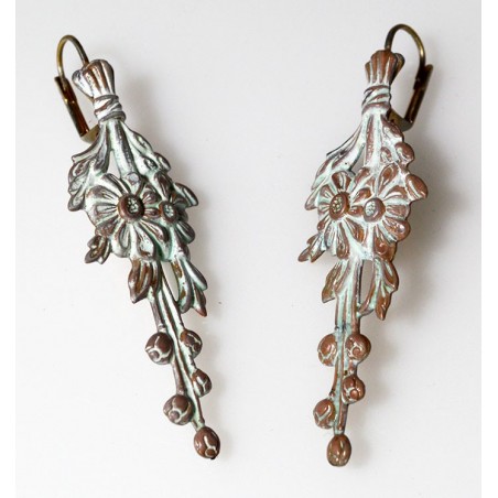 White Chocolate Patina Brass Floral Earrings