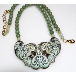 White Chocolate Patina Brass Floral Necklace - Sea Jade Beading