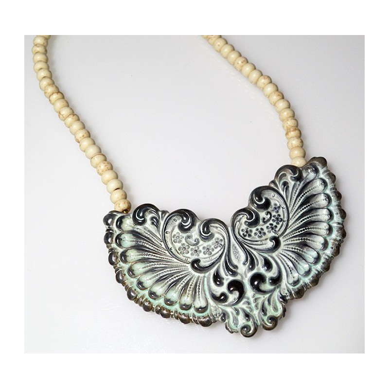 White Chocolate Patina Brass Necklace - White Turquoise Beading