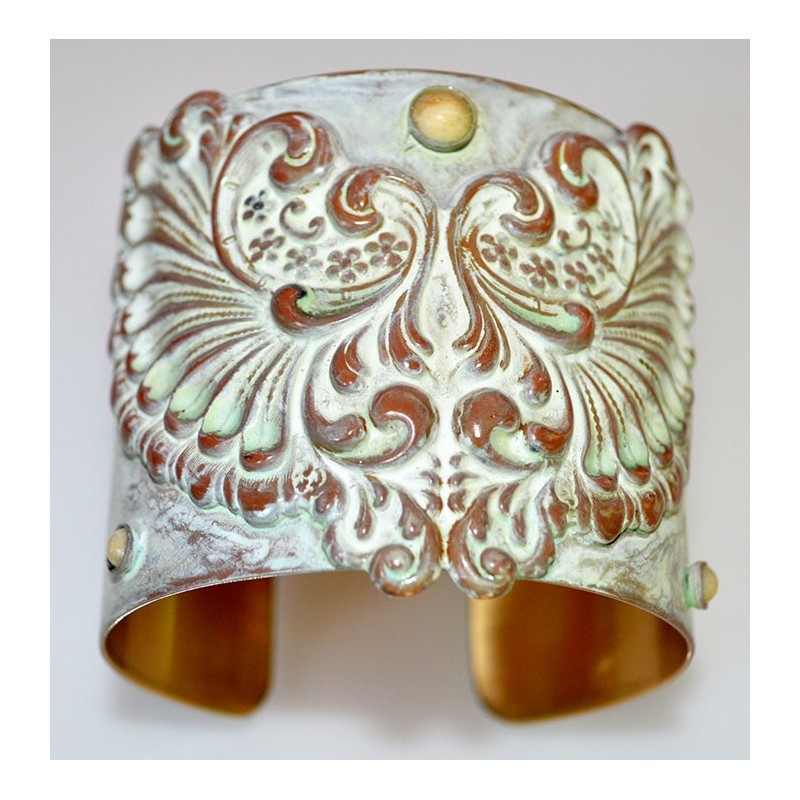 White Chocolate Patina Brass Floral Cuff