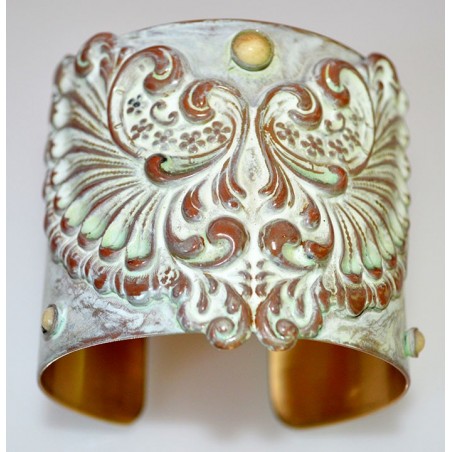 White Chocolate Patina Brass Floral Cuff