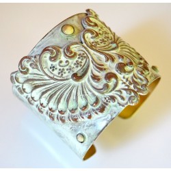 White Chocolate Patina Brass Floral Cuff