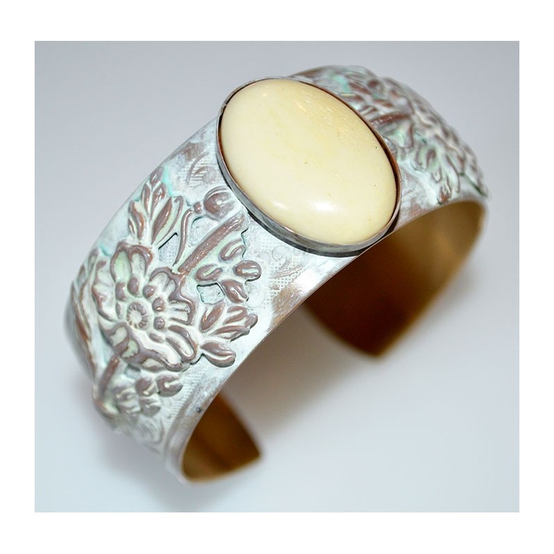 White Chocolate Patina Brass Floral Cuff