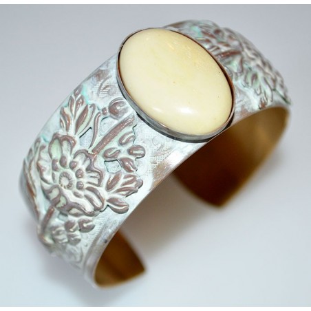 White Chocolate Patina Brass Floral Cuff