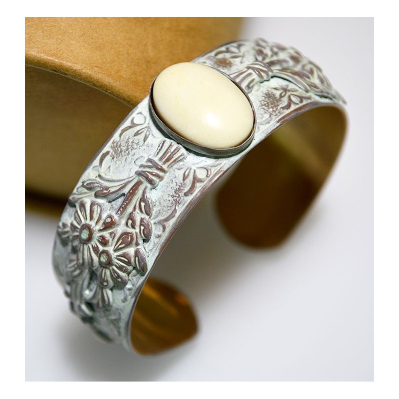 White Chocolate Patina Brass Floral Cuff