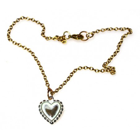 White Chocolate Patina Brass Heart Ankle Bracelet