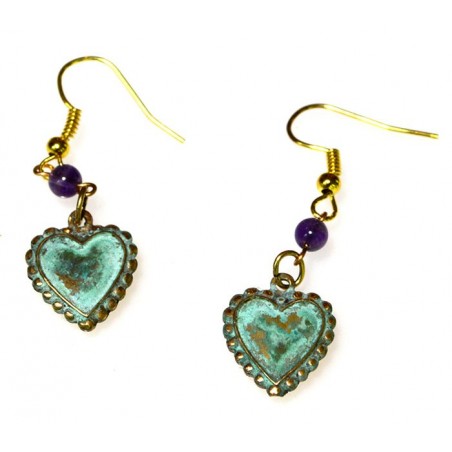 Verdigris Patina Solid Brass Heart Earrings