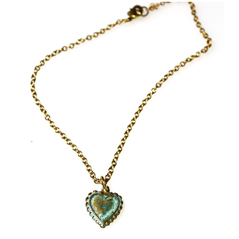 Verdigris Patina Brass Heart Ankle Bracelet