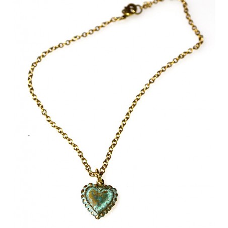 Verdigris Patina Brass Heart Ankle Bracelet