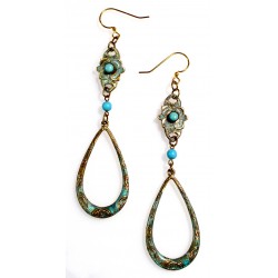 Verdigris Patina Brass Floral Dangle Earrings