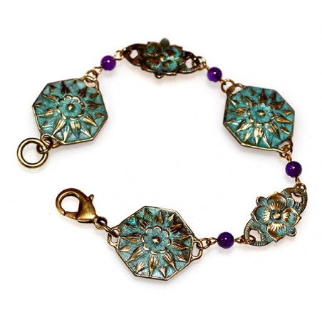 Verdigris Patina Brass Floral Bracelet