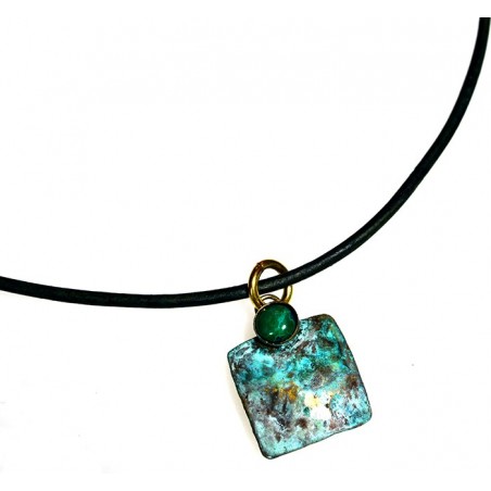 Verdigris Patina Hand Forged Brass Dimpled Pendant