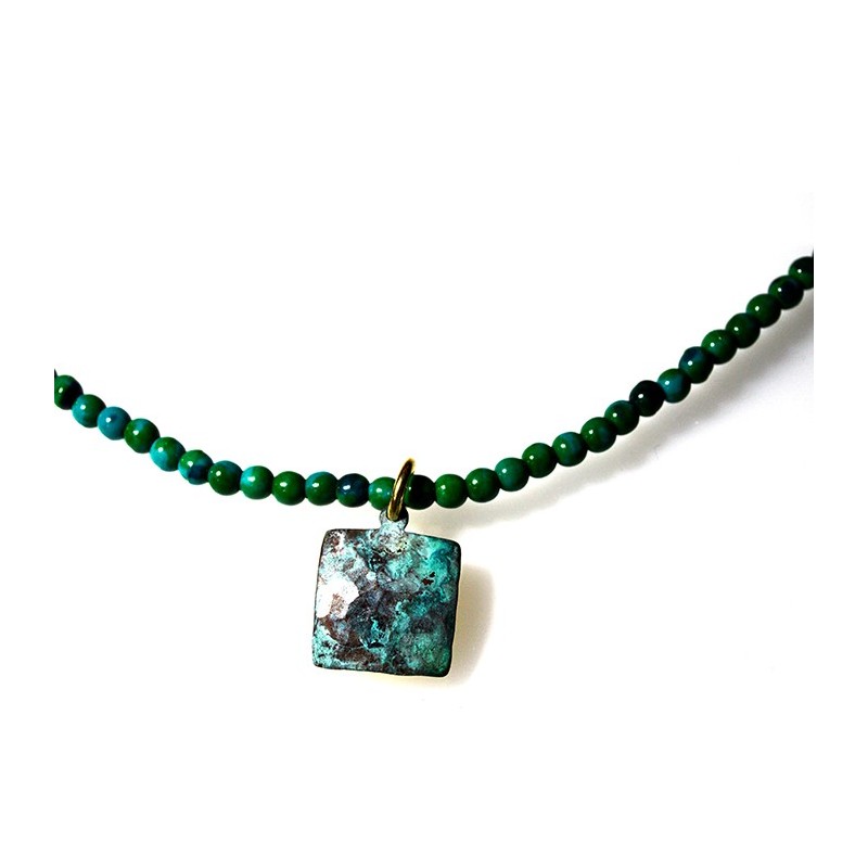 Verdigris Patina Hand Forged Brass Dimpled Necklace