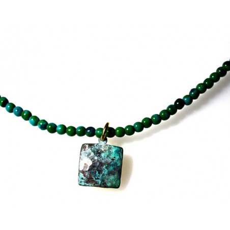 Verdigris Patina Hand Forged Brass Dimpled Necklace