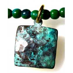 Verdigris Patina Hand Forged Brass Dimpled Necklace