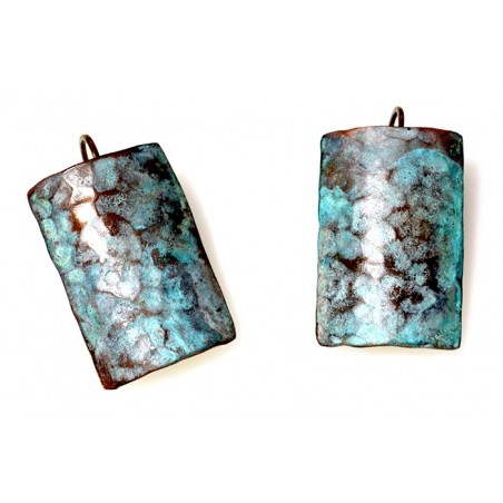 Verdigris Patina Hand Forged Brass Dimpled Barrel Shaped Earrings