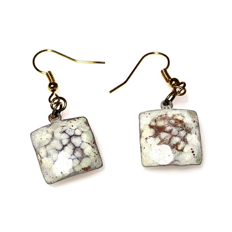 White Chocolate Patina Hand Forged Brass Dimpled Square Earrings