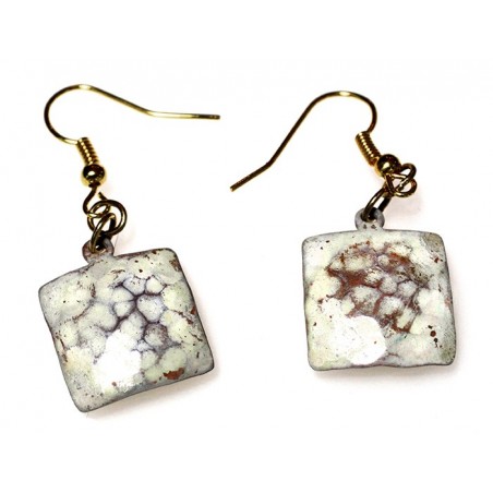 White Chocolate Patina Hand Forged Brass Dimpled Square Earrings