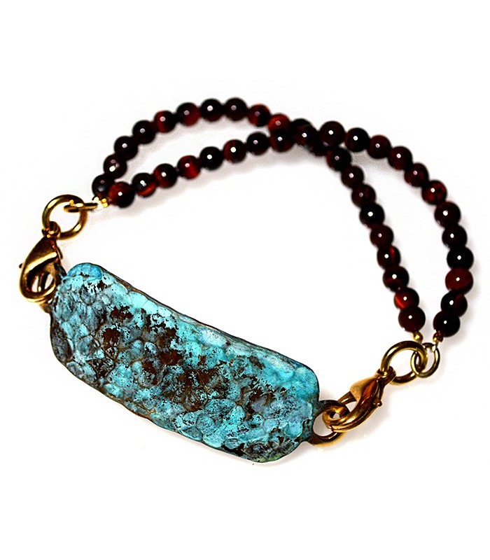 Verdigris Patina Hand Forged Brass Dimpled Rockband Bracelet