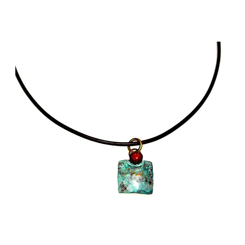 Verdigris Patina Hand Forged Brass Dimpled Pendant