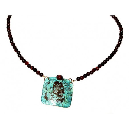 Verdigris Patina Hand Forged Brass Dimpled Necklace