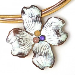 White Chocolate Patina Brass Large Dogwood Flower Pendant