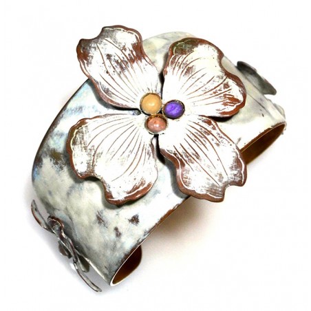 White Chocolate Patina Brass Dogwood Flowers Cuff