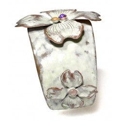 White Chocolate Patina Brass Dogwood Flowers Cuff