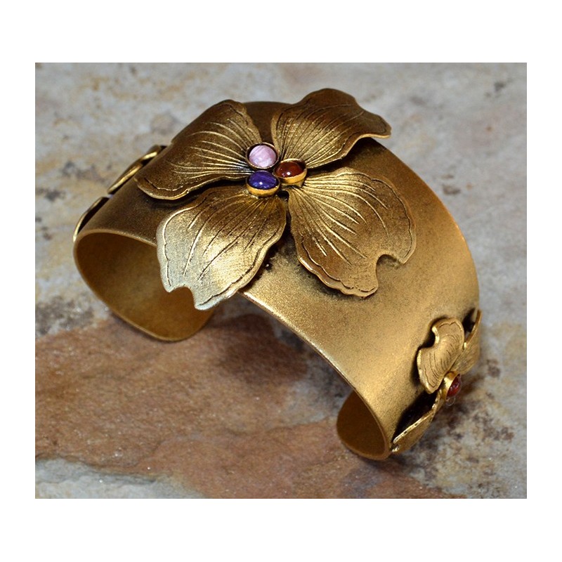 Antique Gold Dogwood Cuff Bracelet