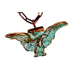 Verdigris Patina Solid Brass Eagle Pendant - Copper Chain