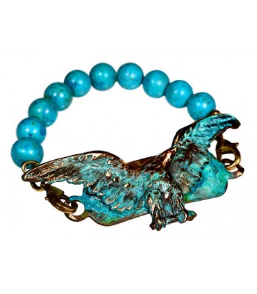 Verdigris Patina Solid Brass Eagle Interchangeable Rockband Bracelet-Turquoise