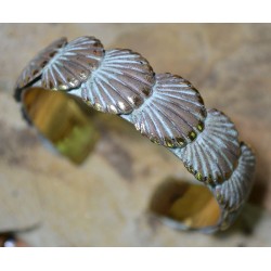 White Patina Brass Overlapping Scallop Shells Cuff