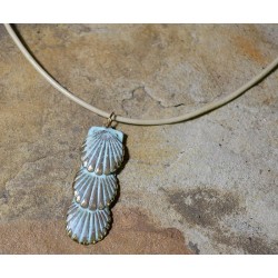 White Patina Brass Overlapping Scallop Shells Pendant