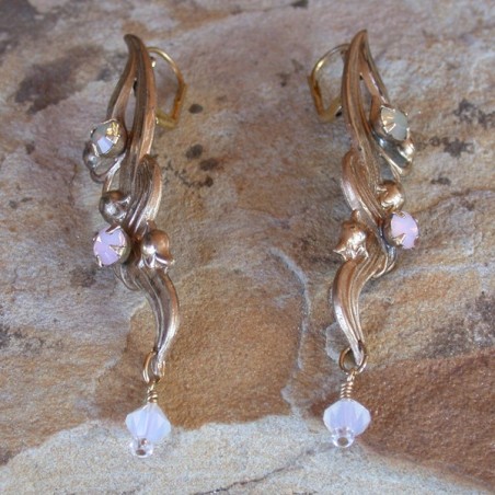VNG1089e  Washed Gold Solid Brass Bluebell Flower Earrings - Opalescent Swarovski Crystals