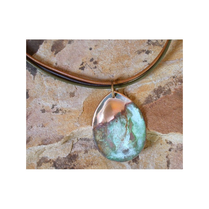 CPE 902n Etched Patina Classic Oval Pendant on Rawhide
