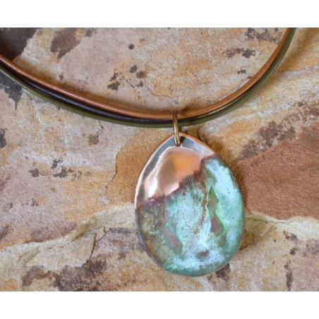 CPE 902n Etched Patina Classic Oval Pendant on Rawhide