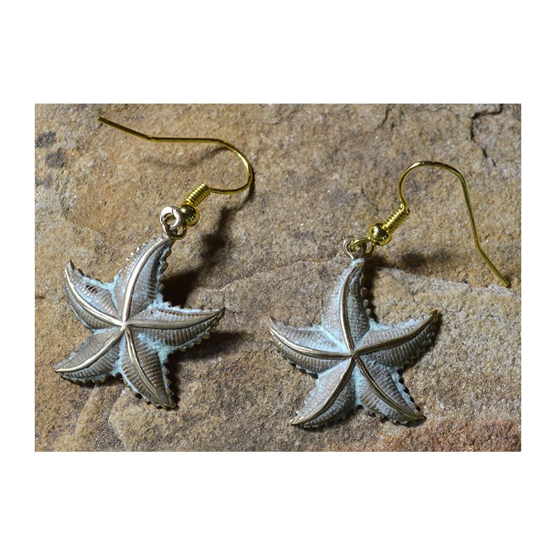 White Patina Brass Starfish Dangle Earrings