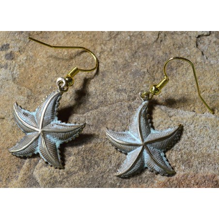 White Patina Brass Starfish Dangle Earrings