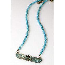 Verdigris Patina Solid Brass Egyptian Motif Scarab Necklace - Turquoise