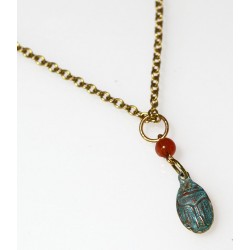 Verdigris Patina Solid Brass Egyptian Motif Scarab Necklace