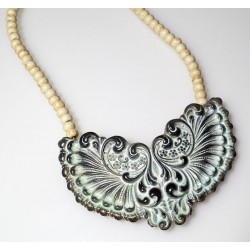 White Chocolate Patina Brass Necklace - White Turquoise Beading