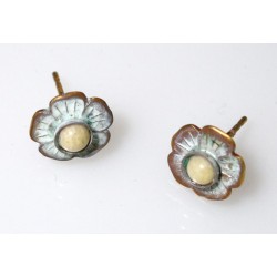 White Chocolate Patina Solid Brass Delicate Flower Button Earrings