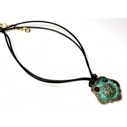 Verdigris Patina Solid Brass Floral Key Fob Necklace