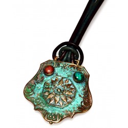Verdigris Patina Solid Brass Floral Key Fob Necklace