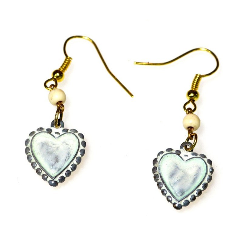 White Chocolate Patina Solid Brass Heart Earrings