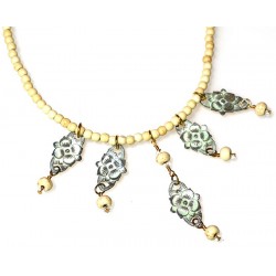 White Chocolate Patina Brass Floral Necklace