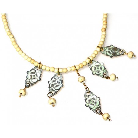 White Chocolate Patina Brass Floral Necklace