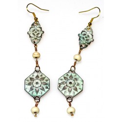 White Chocolate Patina Brass Floral Dangle Earrings